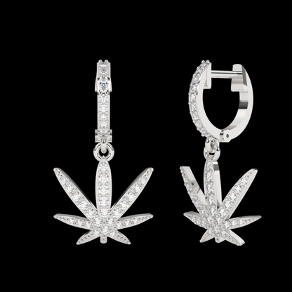 Moissanite VVS Diamond Cannabis Leaf Hoop Earrings with Crystal Accents