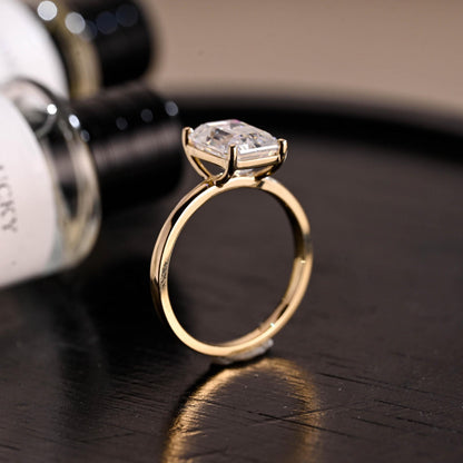 Solid Gold Emerald Cut Moissanite Engagement Ring, Solitaire Emerald Cut Wedding Ring