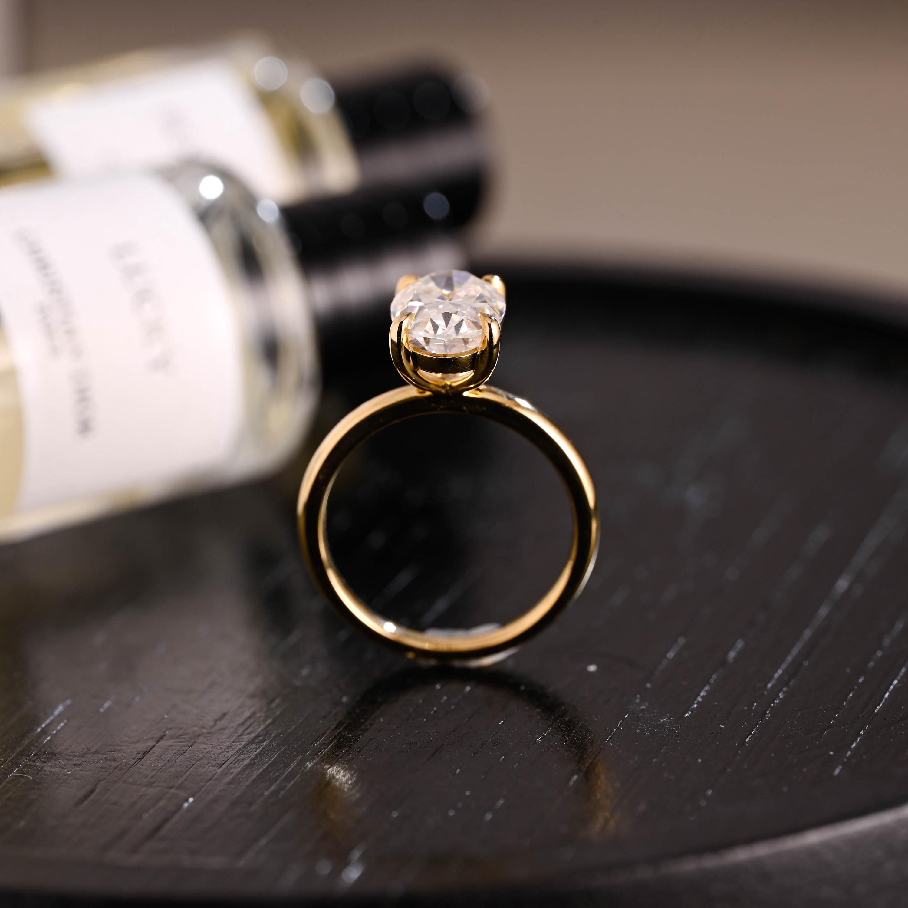 Solid Gold Oval Moissanite Engagement Ring, Solitaire Proposal Ring, Anniversary Gift for Women