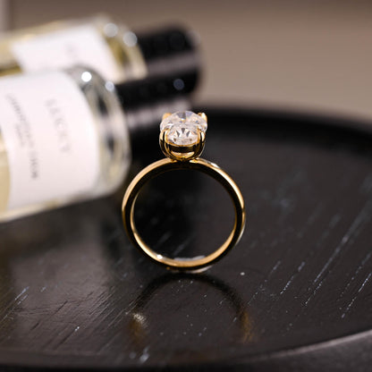 Solid Gold Oval Moissanite Engagement Ring, Solitaire Proposal Ring, Anniversary Gift for Women