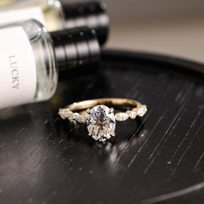 Solid Gold Oval Cut Moissanite Engagement Ring, Anniversary Gift Birthday Gift for Women