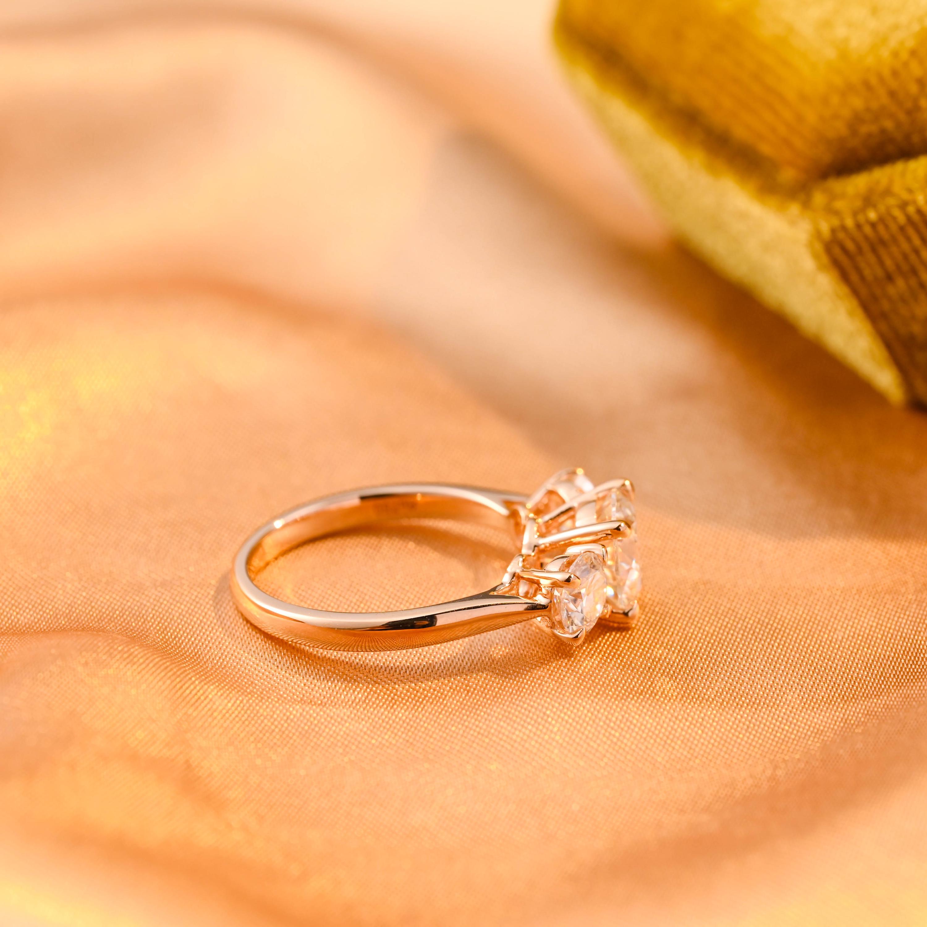 Solid Gold Three Stone Cathedral Setting Round Cut Moissanite Engagement Ring, Anniversary Ring for Women