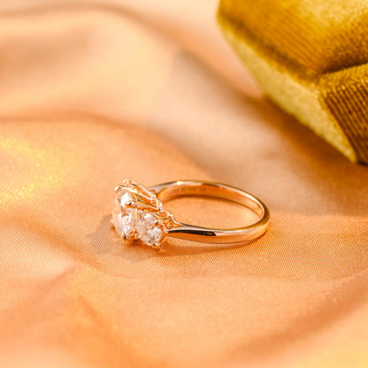 Solid Gold Three Stone Cathedral Setting Round Cut Moissanite Engagement Ring, Anniversary Ring for Women