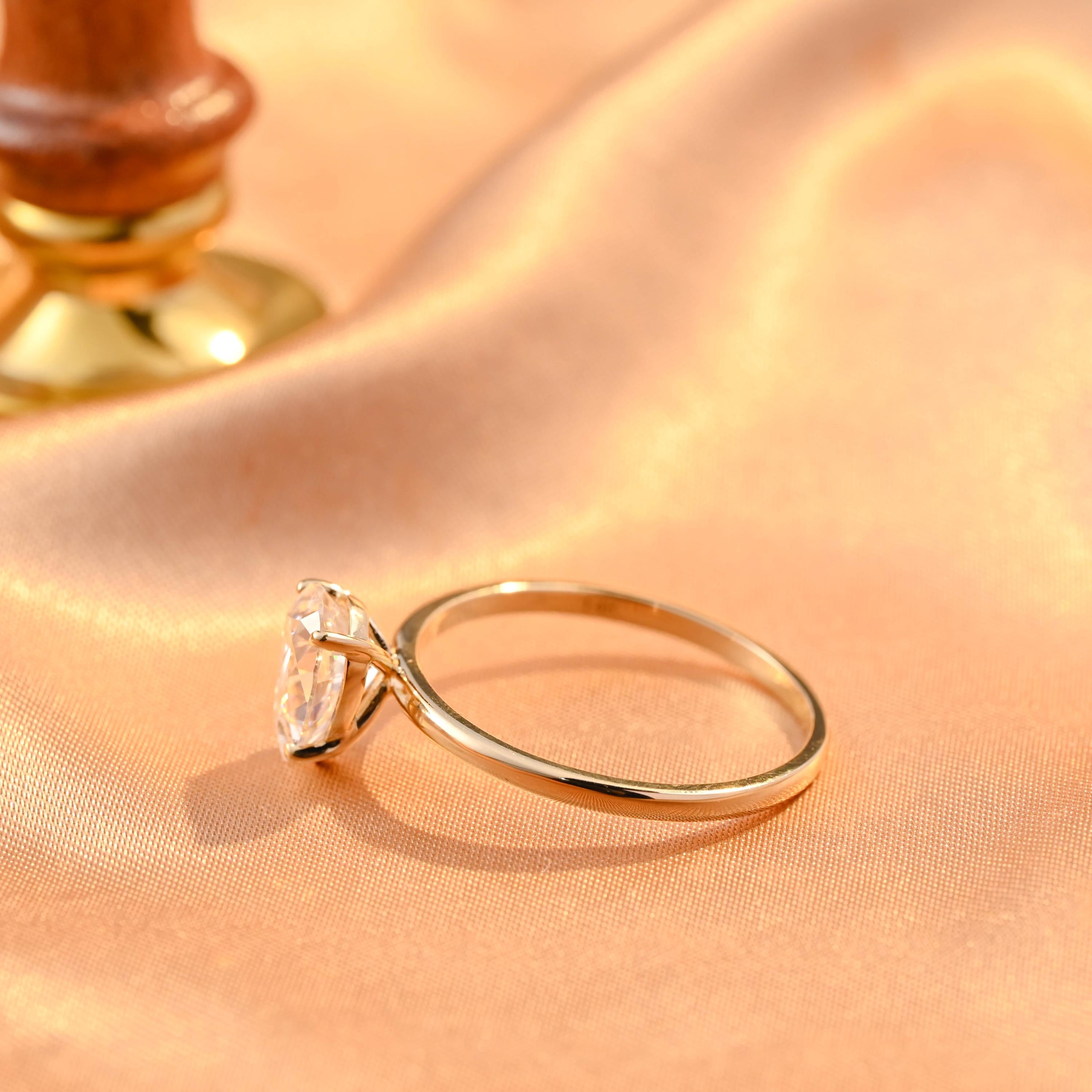 Solid Gold Pear Cut Moissanite Engagement Ring, Solitaire Tear Drop Moissanite Wedding Ring