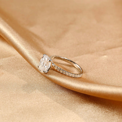 Solid Gold Tulip Setting Oval Cut Moissanite Engagement Ring, Nature Inspired Wedding Ring