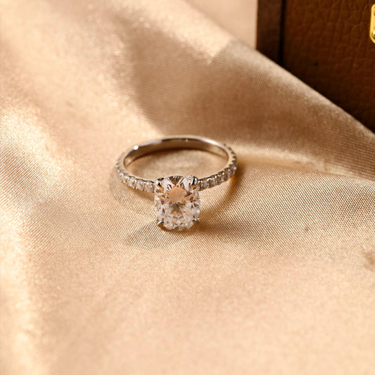Solid Gold Tulip Setting Oval Cut Moissanite Engagement Ring, Nature Inspired Wedding Ring