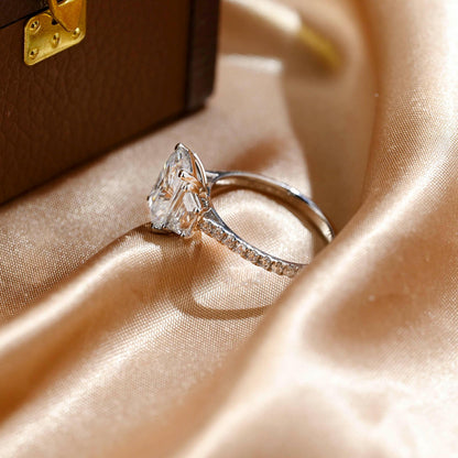 Solid Gold Three Stone Radiant Cut Moissanite Engagement Ring, Half Pave Ring for Her