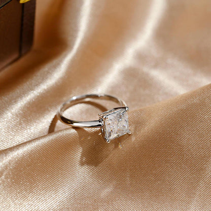 Solid Gold Princess Cut Moissanite Engagement Ring, Solitaire Wedding Ring