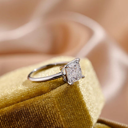 Solid Gold Princess Cut Moissanite Engagement Ring, Solitaire Wedding Ring