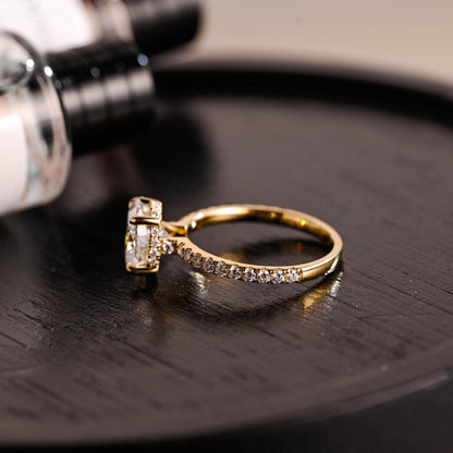 Solid Gold High Setting Oval Cut Moissanite Engagement Ring, Hidden Halo Wedding Ring