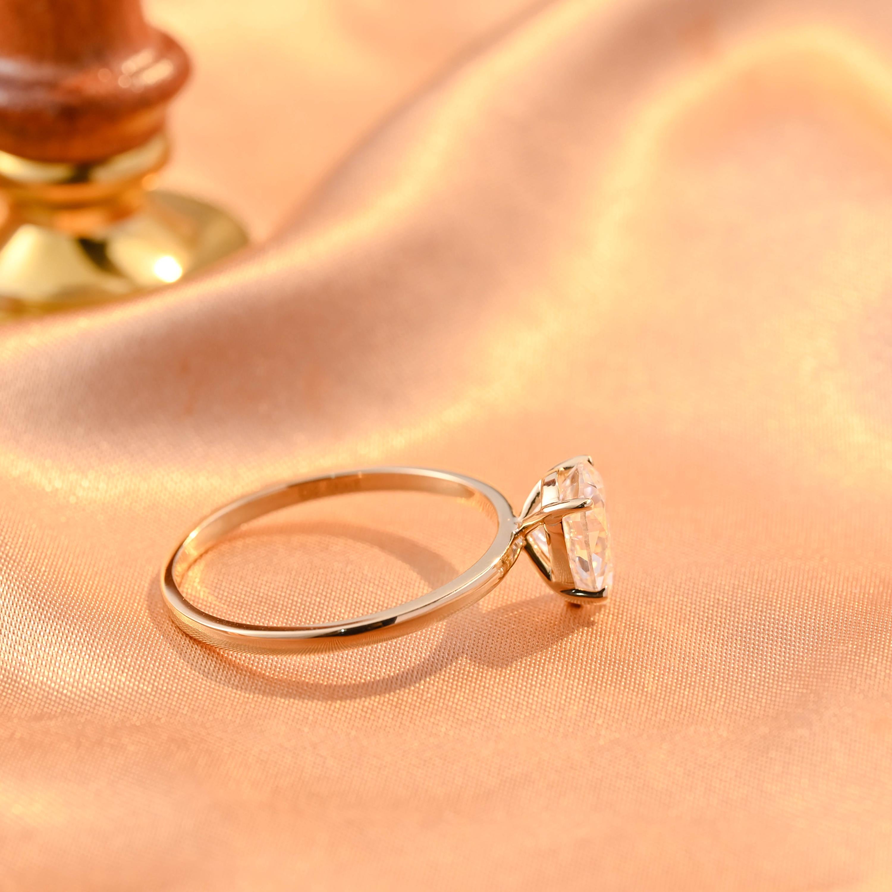 Solid Gold Pear Cut Moissanite Engagement Ring, Solitaire Tear Drop Moissanite Wedding Ring