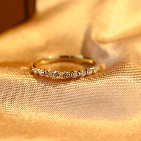 Solid Gold Moissanite Wedding Band, Half Eternity Ring