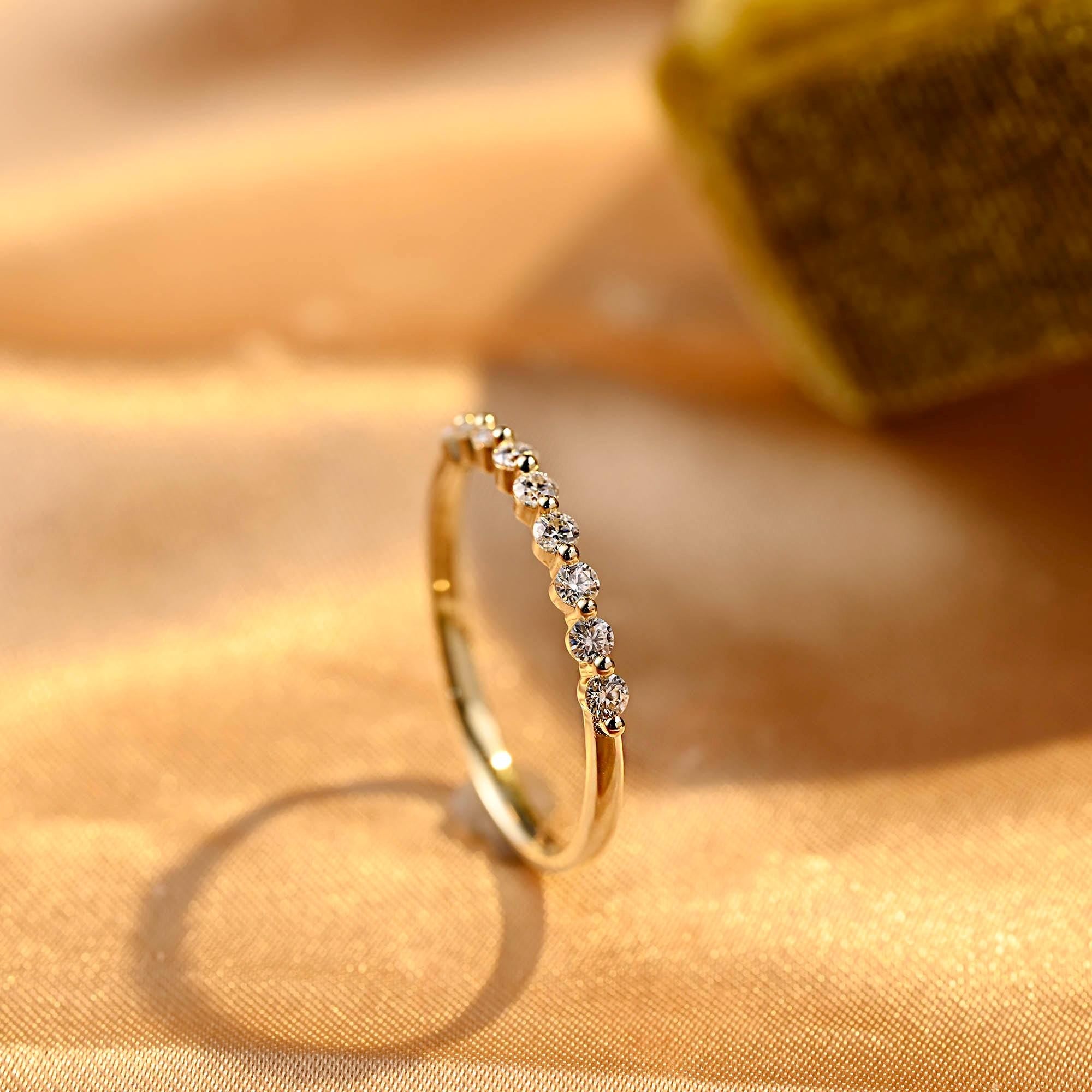 Solid Gold Moissanite Wedding Band, Half Eternity Ring