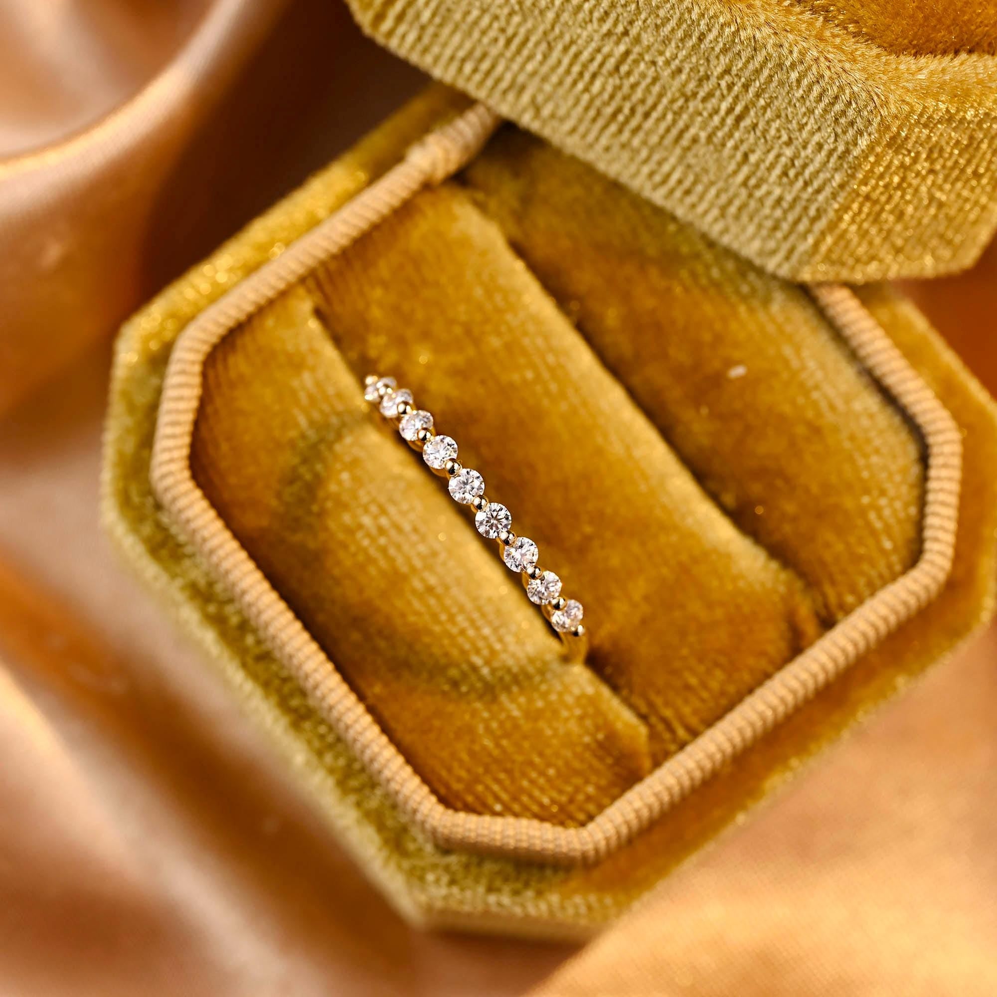 Solid Gold Moissanite Wedding Band, Half Eternity Ring