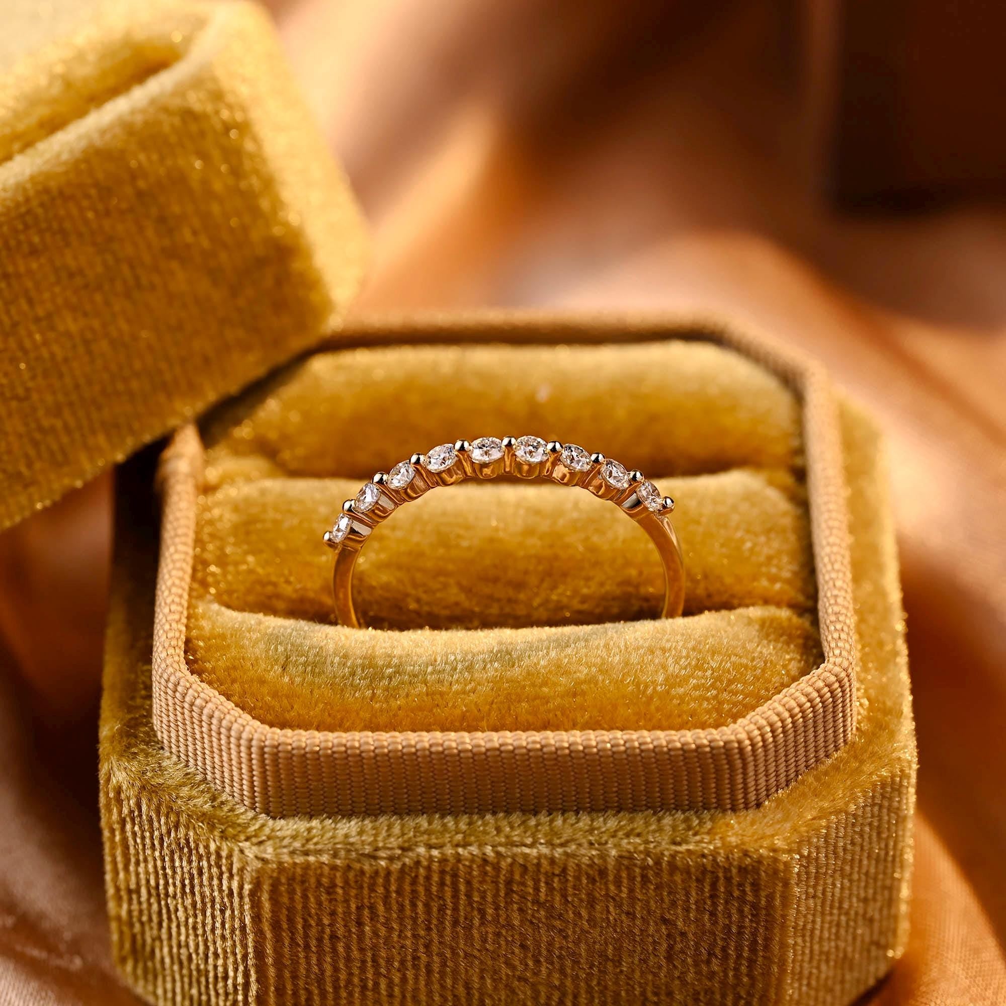 Solid Gold Moissanite Wedding Band, Half Eternity Ring