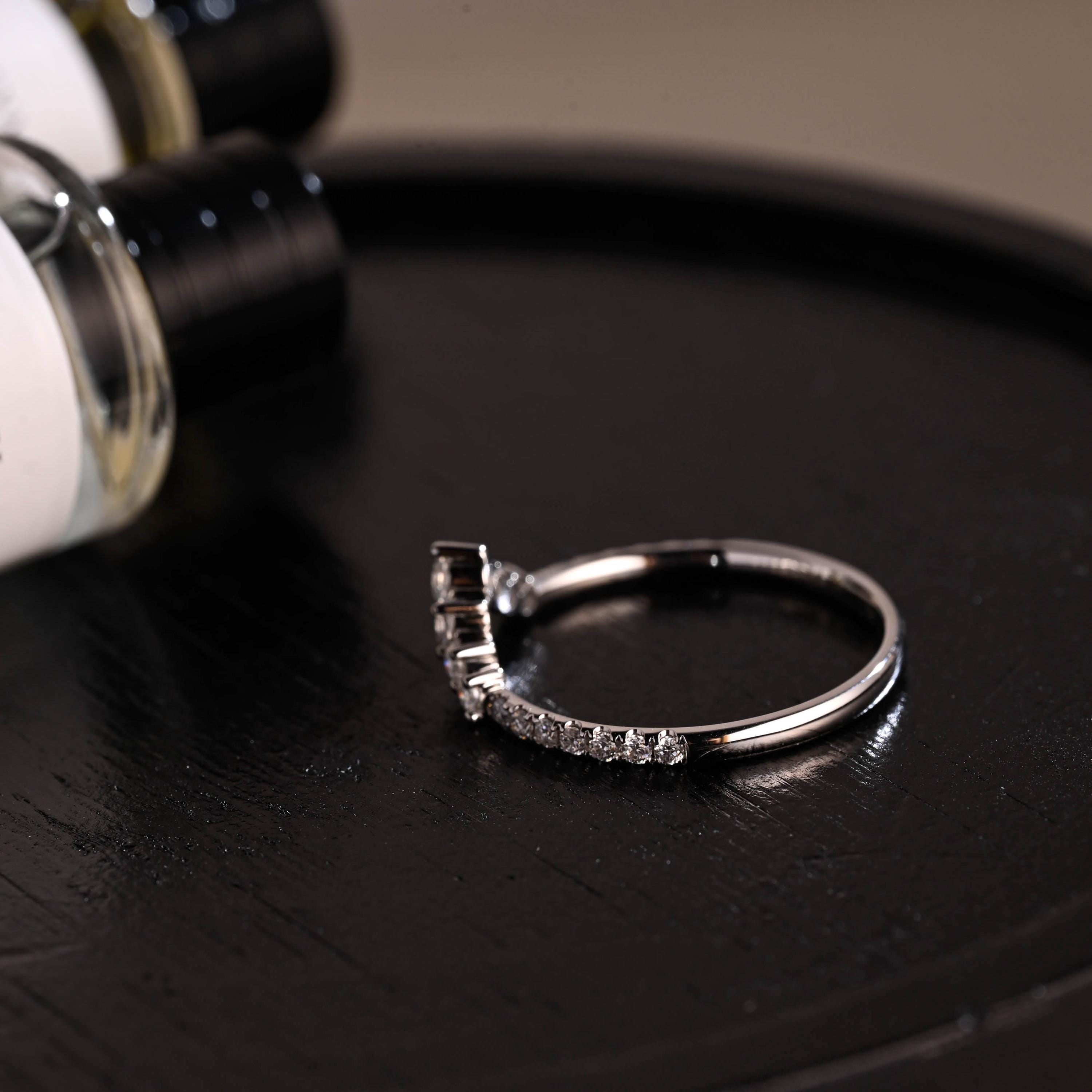 Curved Solid Gold Moissanite Wedding Band, Stacking Ring