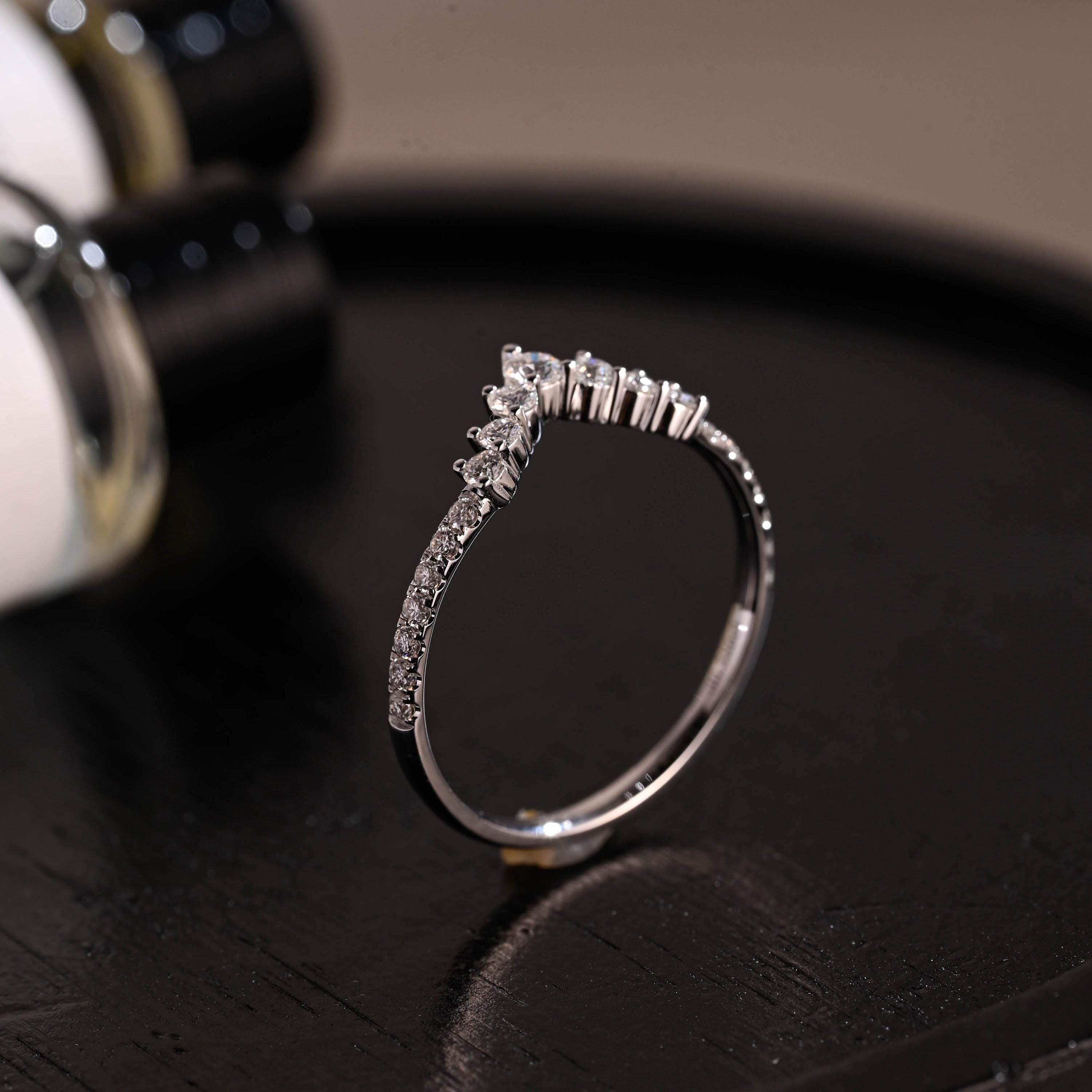 Curved Solid Gold Moissanite Wedding Band, Stacking Ring