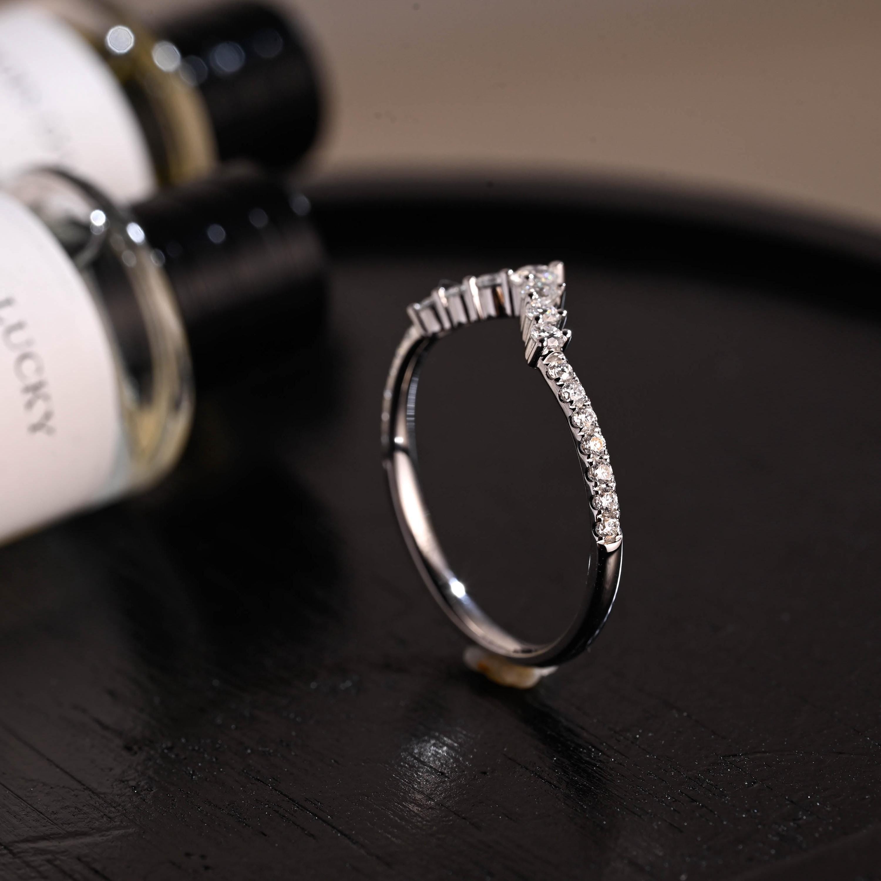 Curved Solid Gold Moissanite Wedding Band, Stacking Ring