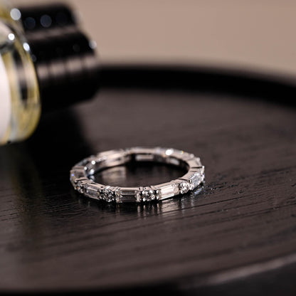 Solid Gold 2x4mm Baguette Moissanite Eternity Band, Stackable Wedding Ring