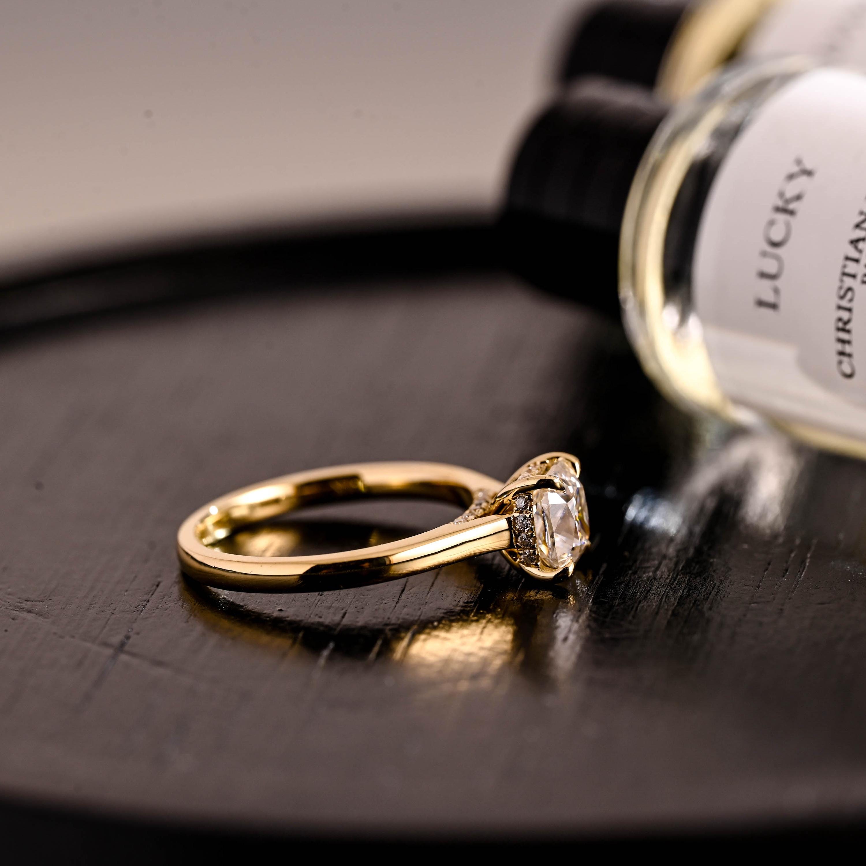 Solid Gold Elongated Cushion Cut Moissanite Engagement Ring, Pave Set Cushion Cut Wedding Ring, Hidden Halo Anniversary Moissanite Ring