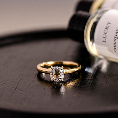 Solid Gold Elongated Cushion Cut Moissanite Engagement Ring, Pave Set Cushion Cut Wedding Ring, Hidden Halo Anniversary Moissanite Ring