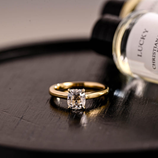 Solid Gold Elongated Cushion Cut Moissanite Engagement Ring, Pave Set Cushion Cut Wedding Ring, Hidden Halo Anniversary Moissanite Ring