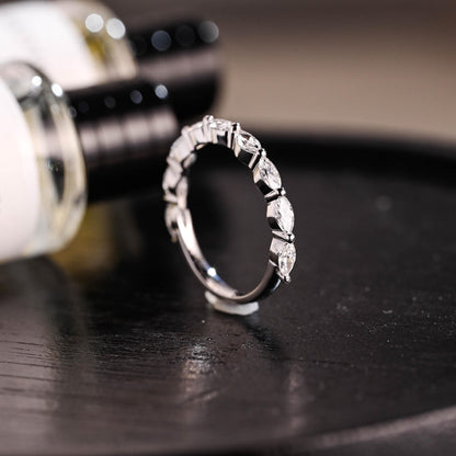 Solid Gold Marquise Moissanite Wedding Band, Half Eternity Ring