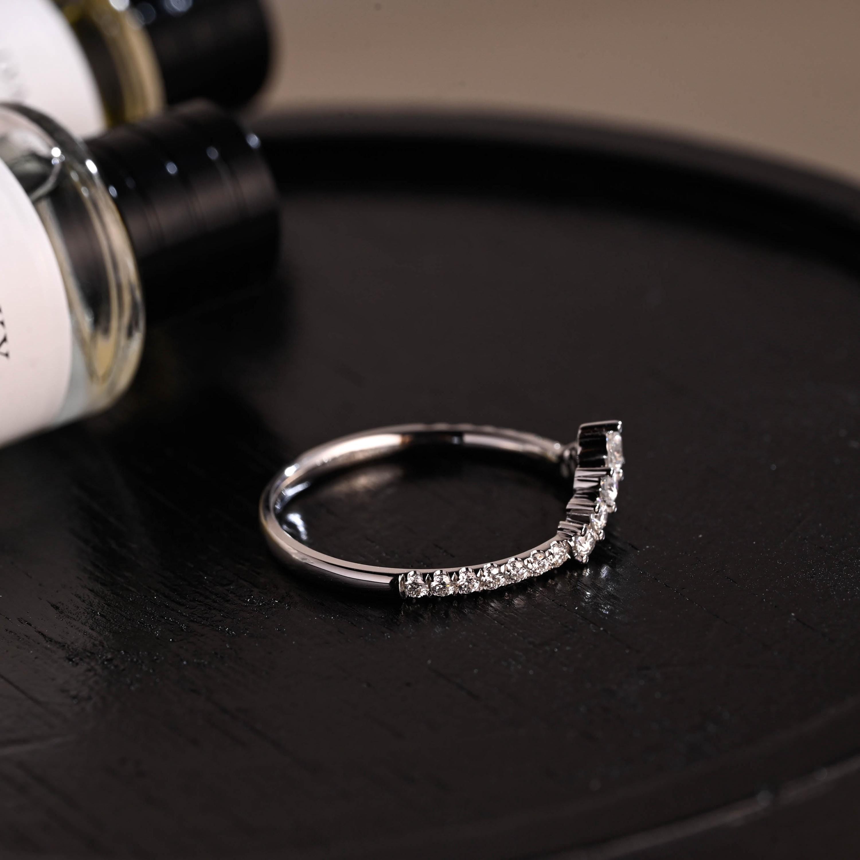 Curved Solid Gold Moissanite Wedding Band, Stacking Ring