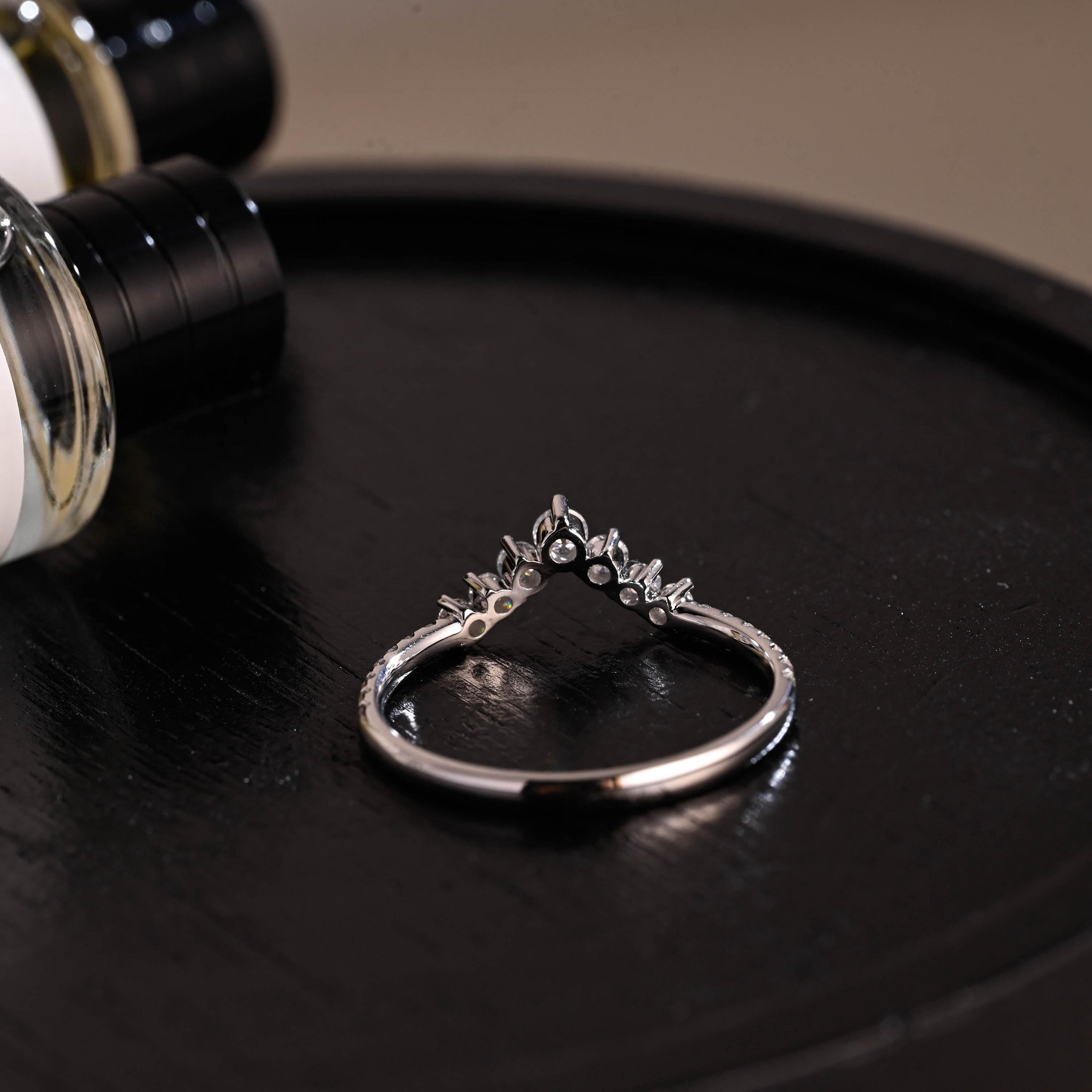Curved Solid Gold Moissanite Wedding Band, Stacking Ring
