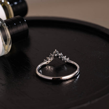 Curved Solid Gold Moissanite Wedding Band, Stacking Ring