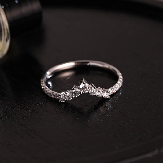 Curved Solid Gold Moissanite Wedding Band, Stacking Ring