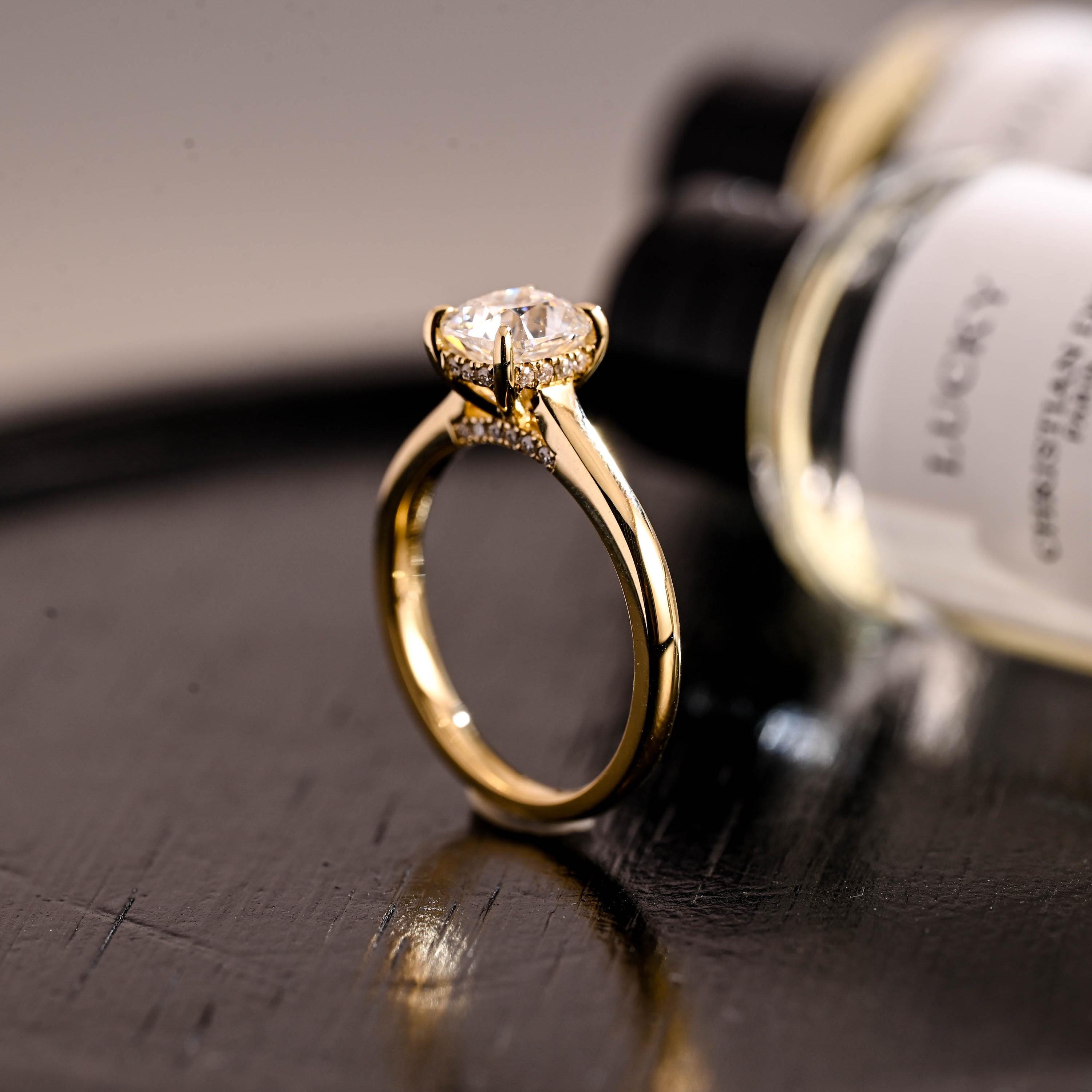 Solid Gold Elongated Cushion Cut Moissanite Engagement Ring, Pave Set Cushion Cut Wedding Ring, Hidden Halo Anniversary Moissanite Ring