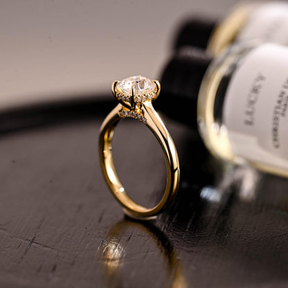 Solid Gold Elongated Cushion Cut Moissanite Engagement Ring, Pave Set Cushion Cut Wedding Ring, Hidden Halo Anniversary Moissanite Ring