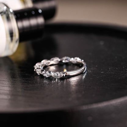 Solid Gold Marquise Moissanite Wedding Band, Half Eternity Ring