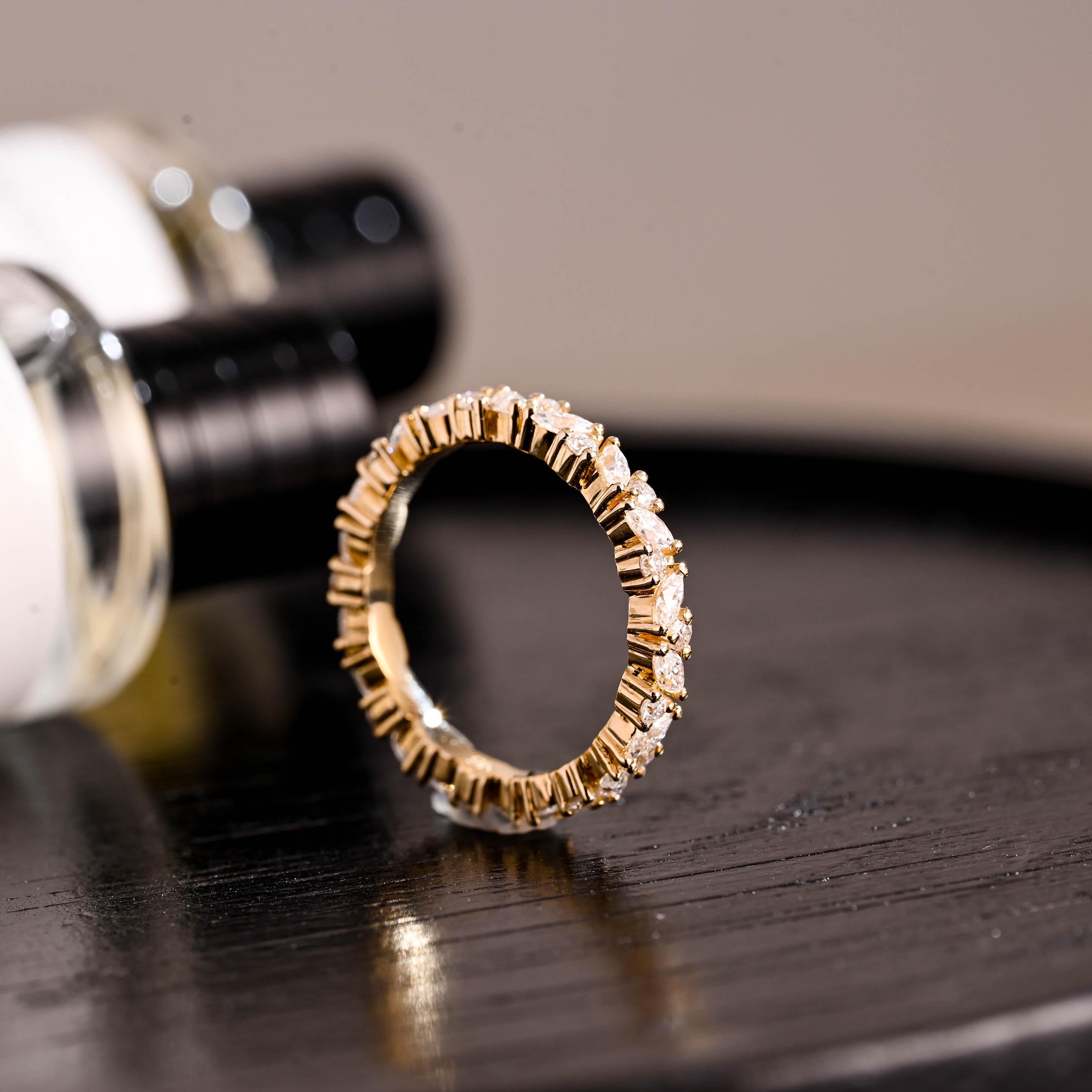 Solid Gold Full Eternity Marquise & Round Cut Moissanite Wedding Band