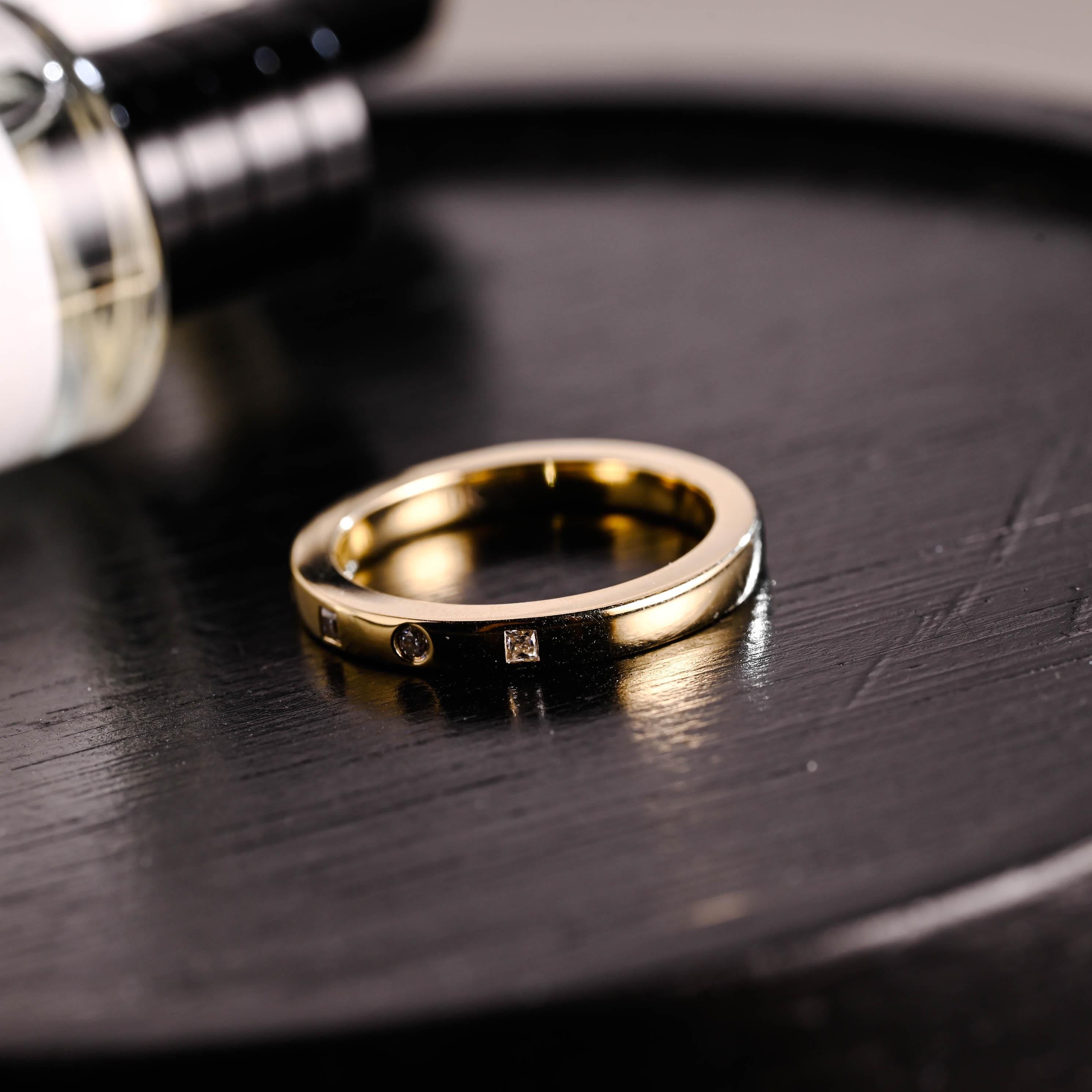 Solid Gold Moissanite Wedding Band, Thick Stackable Anniversary Ring