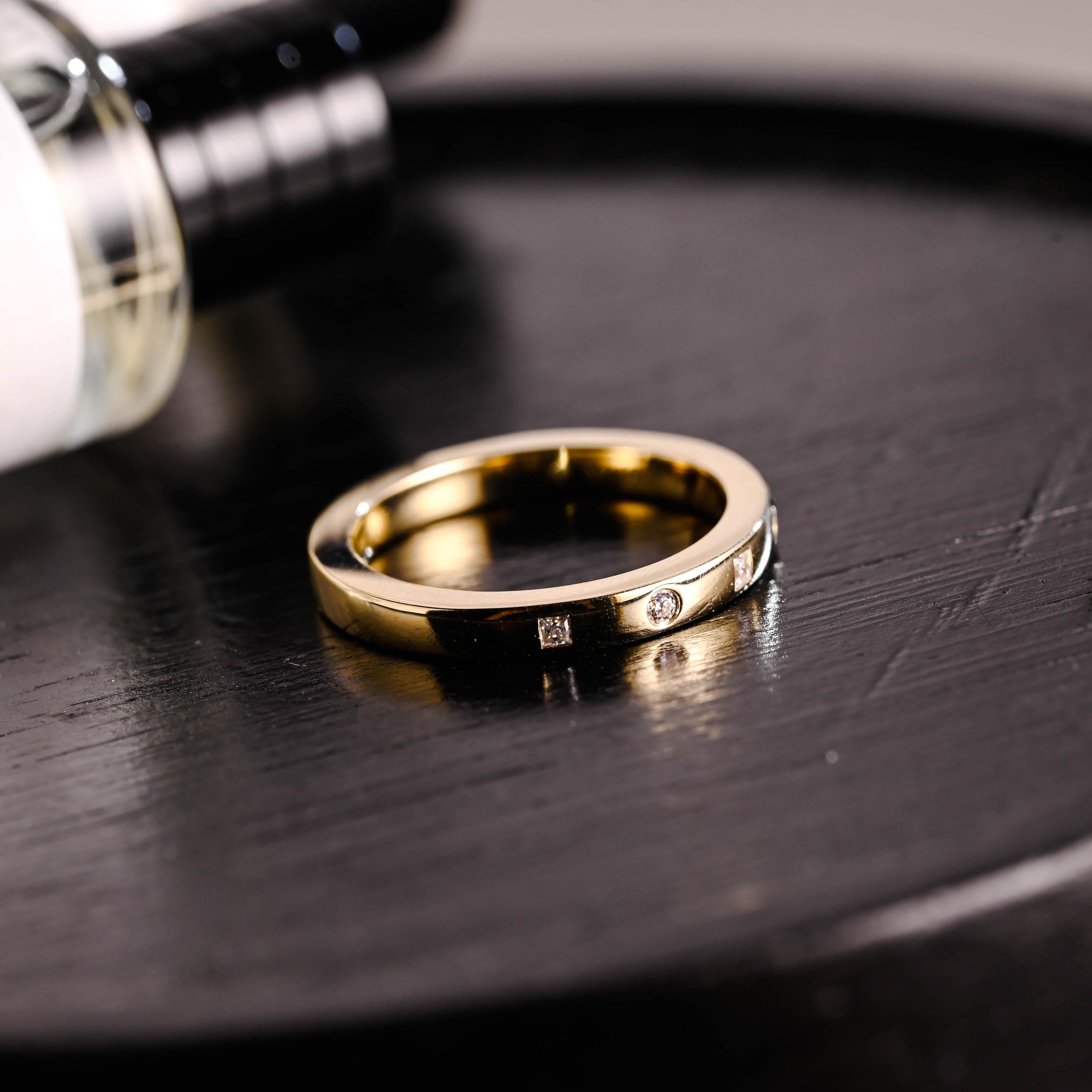 Solid Gold Moissanite Wedding Band, Thick Stackable Anniversary Ring