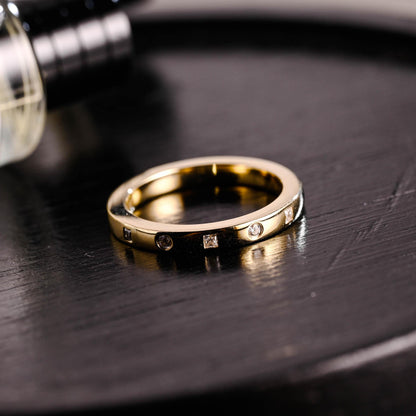 Solid Gold Moissanite Wedding Band, Thick Stackable Anniversary Ring