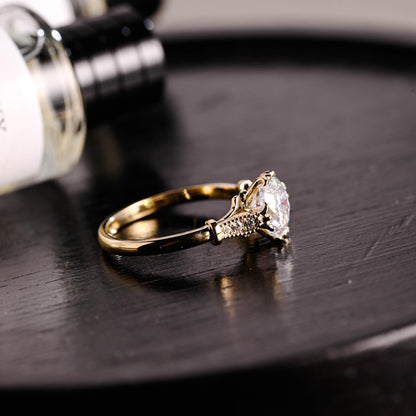 Solid Gold Filigree Cushion Cut Moissanite Engagement Ring, Beaded Milgrain Wedding Ring