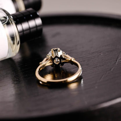 Solid Gold Filigree Cushion Cut Moissanite Engagement Ring, Beaded Milgrain Wedding Ring