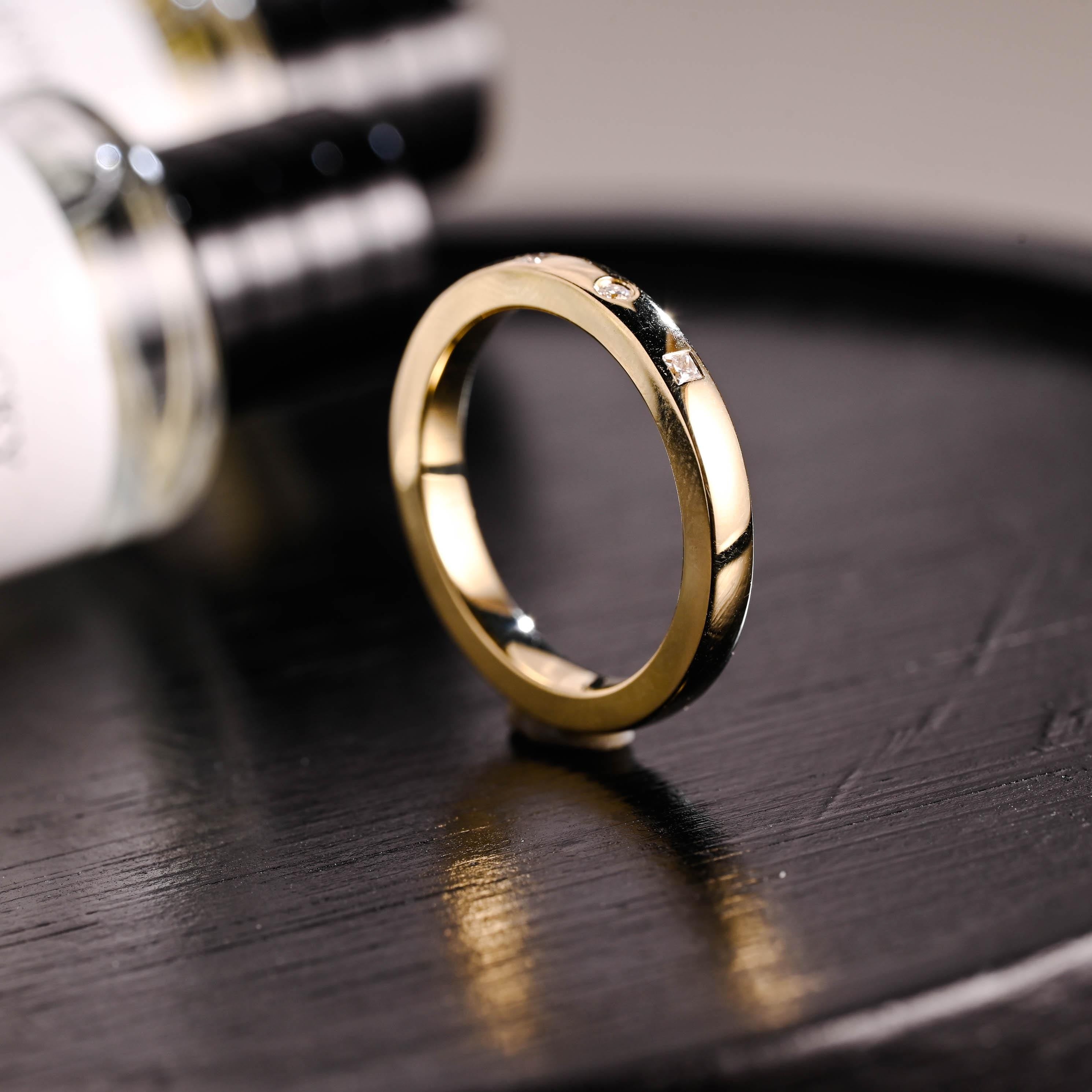 Solid Gold Moissanite Wedding Band, Thick Stackable Anniversary Ring