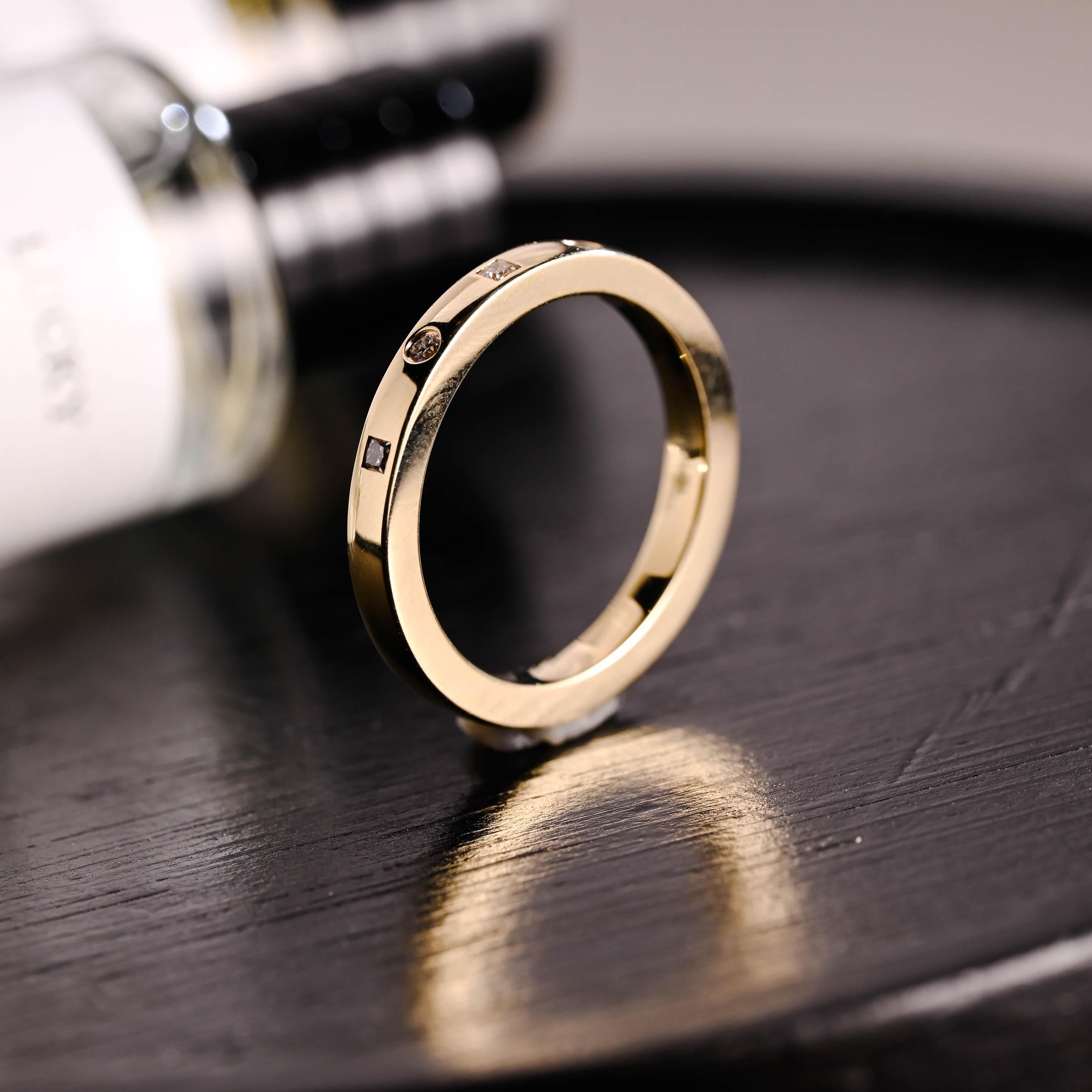 Solid Gold Moissanite Wedding Band, Thick Stackable Anniversary Ring