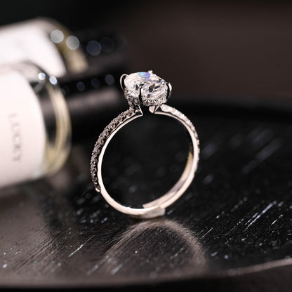 Solid Gold High Profile Oval Cut Moissanite Engagement Ring, Hidden Halo Wedding Ring