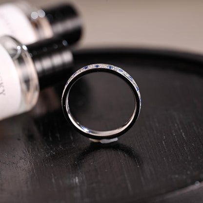 Solid Gold Moissanite & Blue Sapphire Wedding Band, Anniversary Ring