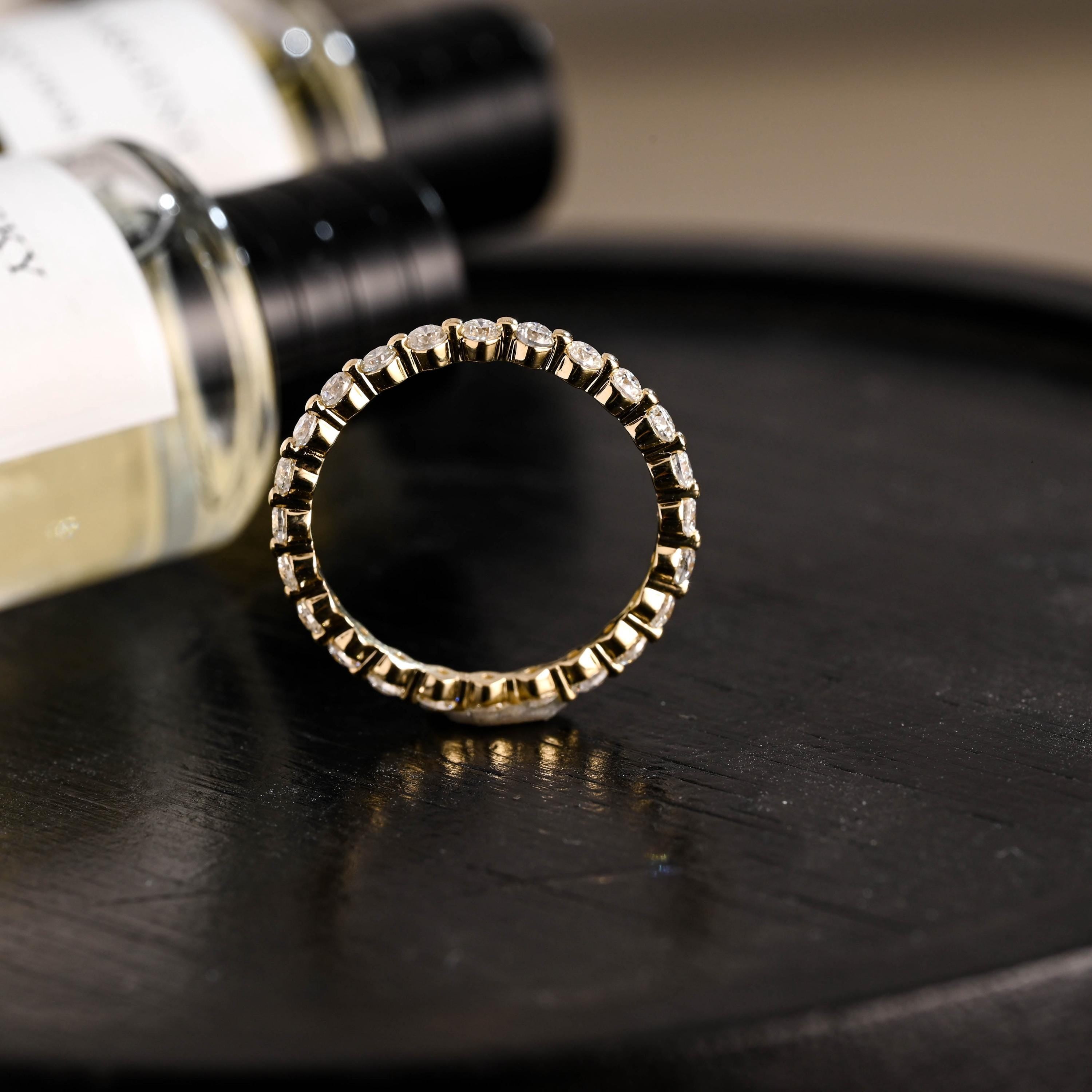 Solid Gold Eternity Moissanite Ring, Round Cut Wedding Band