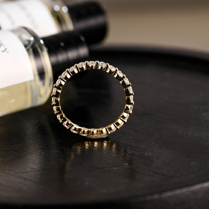 Solid Gold Eternity Moissanite Ring, Round Cut Wedding Band