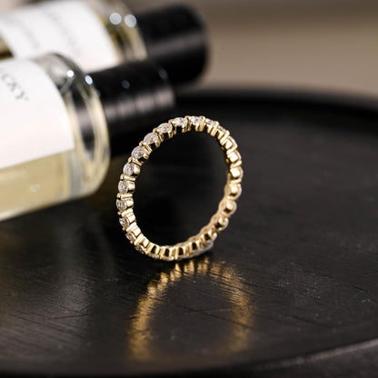 Solid Gold Eternity Moissanite Ring, Round Cut Wedding Band