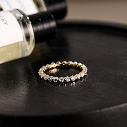 Solid Gold Eternity Moissanite Ring, Round Cut Wedding Band