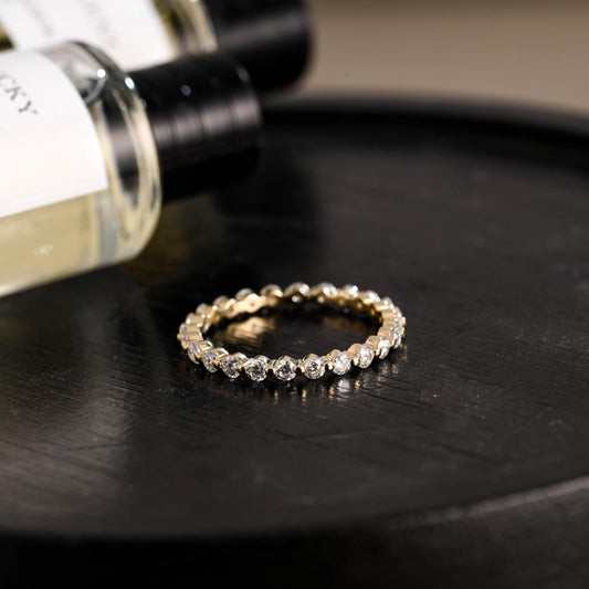 Solid Gold Eternity Moissanite Ring, Round Cut Wedding Band