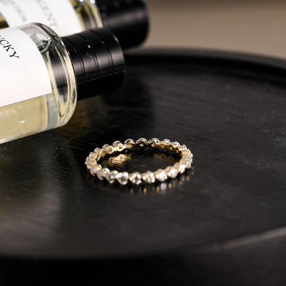 Solid Gold Eternity Moissanite Ring, Round Cut Wedding Band